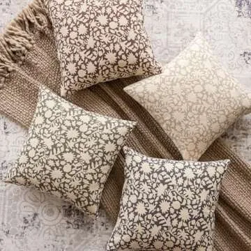Foindtower Set of 2 Decorative Neutral Floral Throw Pillow Covers Accent Farmhouse Cushion Covers Boho Vintage Pillowcase for Couch Sofa Bedroom Living Room Home Decor Outdoor,20×20 Inch,Ivory Beige