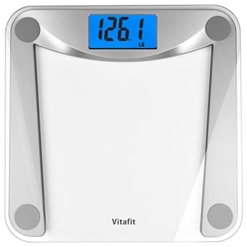 Vitafit Digital Bathroom Scale: High Accuracy, Blue Backlit LCD, 400lb Capacity