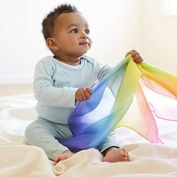 Sarah's Silks Rainbow Silk and Wood Baby Teether