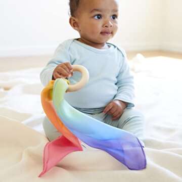 Sarah's Silks Rainbow Silk and Wood Baby Teether