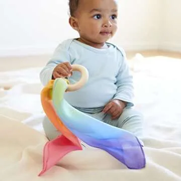 Sarah's Silks Rainbow Silk and Wood Baby Teether