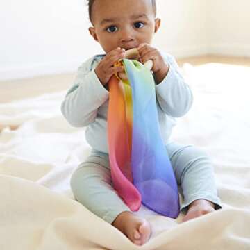 Sarah's Silks Rainbow Silk and Wood Baby Teether
