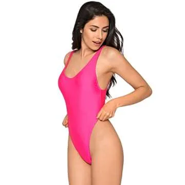 RELLECIGA Women's Neon Rose High Cut Low Back One Piece Swimwear Bathing Suits Size Medium