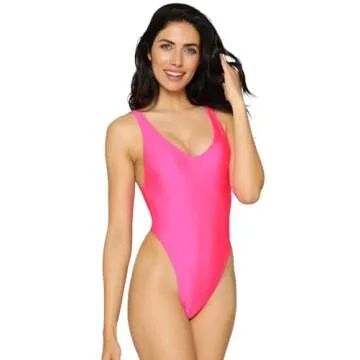 RELLECIGA Women's Neon Rose High Cut Low Back One Piece Swimwear Bathing Suits Size Medium