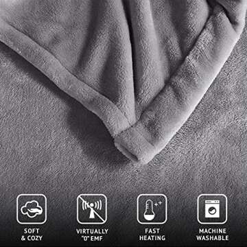 Beautyrest Heated Electric Blanket for Cold Weather, Fast Heating Heated Blanket, Auto Shut Off, Virtually Zero EMF, Multi Heat Setting, UL Certified, Grey King (90 inx100 in)