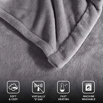 Beautyrest Heated Electric Blanket for Cold Weather, Fast Heating Heated Blanket, Auto Shut Off, Virtually Zero EMF, Multi Heat Setting, UL Certified, Grey King (90 inx100 in)