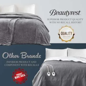 Beautyrest Heated Electric Blanket for Cold Weather, Fast Heating Heated Blanket, Auto Shut Off, Virtually Zero EMF, Multi Heat Setting, UL Certified, Grey King (90 inx100 in)