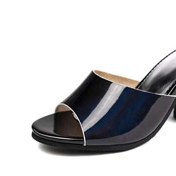 Women's Peep Toe Slide Sandals Cutout Chunky Block High Heel Comfortable Slip On Mules Pumps Shoes Black