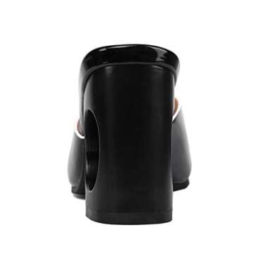 Women's Peep Toe Slide Sandals Cutout Chunky Block High Heel Comfortable Slip On Mules Pumps Shoes Black