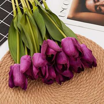 20PCS Artificial Tulips Real Touch Faux Flower Moisturizing Tulips for Photography Ornaments Home Ga...