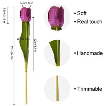 20PCS Artificial Tulips Real Touch Faux Flower Moisturizing Tulips for Photography Ornaments Home Garden Wedding Party Decor Fake Flowers (Purple)