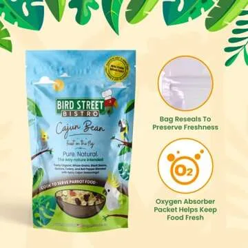 Bird Street Bistro Parrot Food - Parakeet Food - Cockatiel Food - Bird Food - Cooks in 3-15 min with Natural & Organic Grains - Legumes - Healthy, Non-GMO Fruits, Vegetables, & Healthy Spices