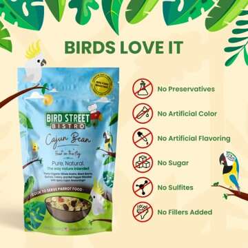 Bird Street Bistro Parrot Food - Parakeet Food - Cockatiel Food - Bird Food - Cooks in 3-15 min with Natural & Organic Grains - Legumes - Healthy, Non-GMO Fruits, Vegetables, & Healthy Spices