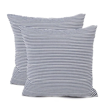 Luxury Rustic Linen Striped Pillow Covers 20x20 Navy Blue