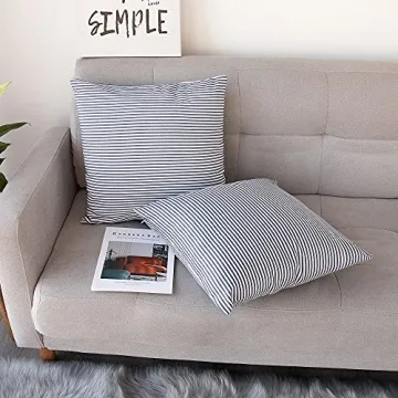 Luxury Rustic Linen Striped Pillow Covers 20x20 Navy Blue