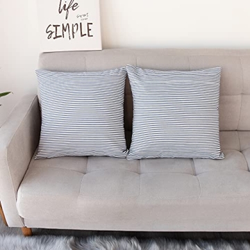 Luxury Rustic Linen Striped Pillow Covers 20x20 Navy Blue