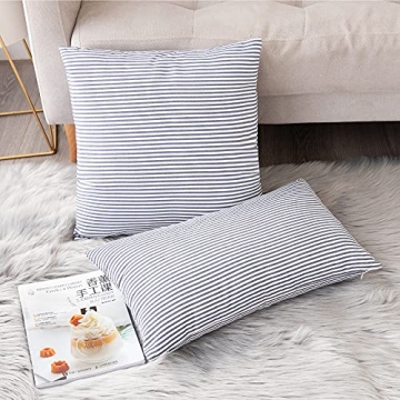 Luxury Rustic Linen Striped Pillow Covers 20x20 Navy Blue