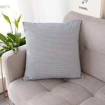 Luxury Rustic Linen Striped Pillow Covers 20x20 Navy Blue