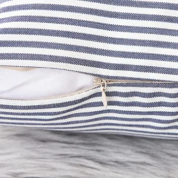 Luxury Rustic Linen Striped Pillow Covers 20x20 Navy Blue