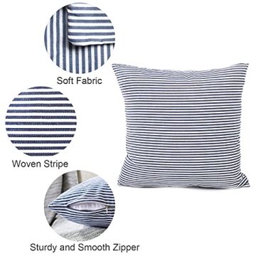 Luxury Rustic Linen Striped Pillow Covers 20x20 Navy Blue