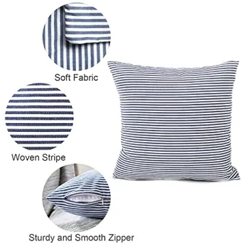 Luxury Rustic Linen Striped Pillow Covers 20x20 Navy Blue