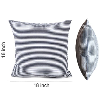 Luxury Rustic Linen Striped Pillow Covers 20x20 Navy Blue