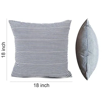 Luxury Rustic Linen Striped Pillow Covers 20x20 Navy Blue