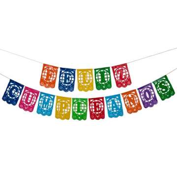 Paper Full of Wishes Small Plastic Banner I Feliz Cumpleaños I Mexican Papel Picado Letrero