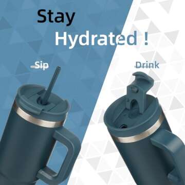 Konokyo 40 oz Tumbler with Handle and 2 Straws,2 in 1 Lid Insulated Water Bottle Stainless Steel Tra...