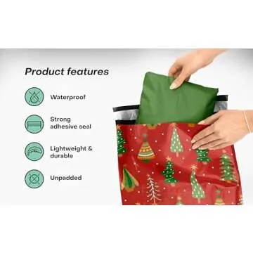 Package Mint Christmas Poly Mailers 10x13 100 Pack | Waterproof & Tear Resistant Mailing Envelopes | Small Business Supplies | Shipping Bags for Clothes | Cute Small Business Bags - Holiday Trees