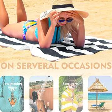 Exclusivo Mezcla 4-Pack Cotton Large 30"x60" Cabana Stripe Beach Towels, Super Absorbent Soft Plush Pool Towel, Bath Towel (Charcoal Grey)