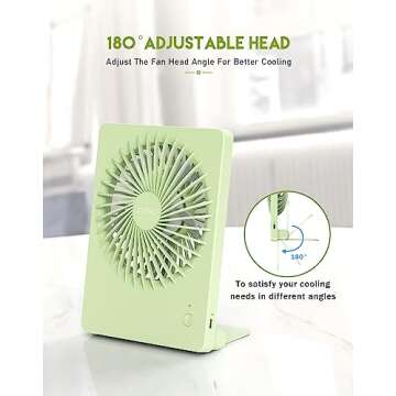 Zuvas Desk Fan Battery Operated Rechargeable 180°Tilt Folding Personal Ultra Quiet Small Portable Fan Light Green