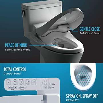 TOTO SW2034#01 C100 Electronic Bidet Toilet Cleansing Water, Heated Seat, Deodorizer, Warm Air Dryer, and PREMIST, Elongated, Cotton White