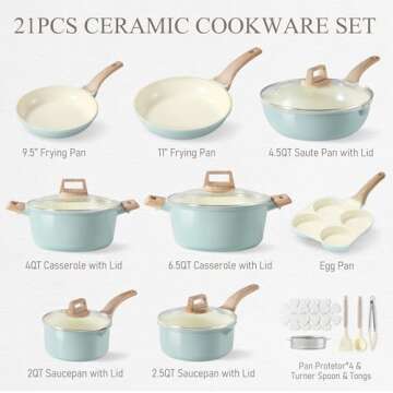 CAROTE 21 Ceramic Cookware Set - Non Toxic Induction Cookware, Modern & Durable