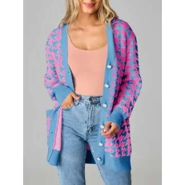 Saodimallsu Womens Houndstooth Sweater Dress Checkered Long Sleeve Oversized Button Casual Cardigans...