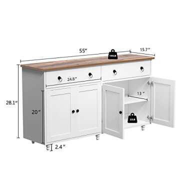 4 EVER WINNER Buffet Cabinet with Storage (Off White, 55")