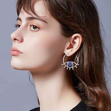 PEIMKO 925 Sterling Silver Evil Eye Earrings for Women, Greek Evil Eye Hoop Earrings Jewelry Birthday Gifts for Women
