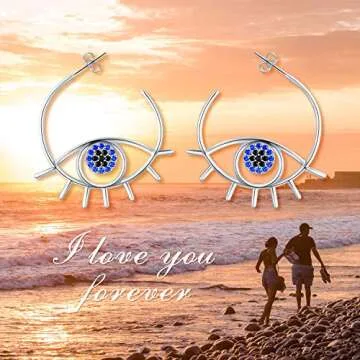 PEIMKO 925 Sterling Silver Evil Eye Earrings for Women, Greek Evil Eye Hoop Earrings Jewelry Birthday Gifts for Women