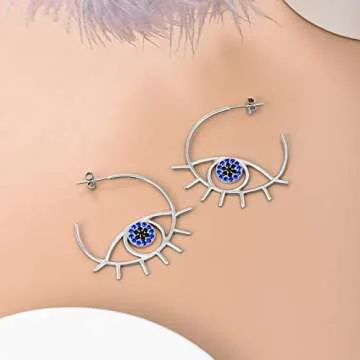PEIMKO 925 Sterling Silver Evil Eye Earrings for Women, Greek Evil Eye Hoop Earrings Jewelry Birthday Gifts for Women