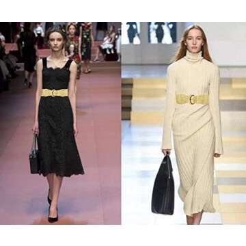 VOCHIC PU Leather Elastic Gold Wide Belt for Women Ladies Dress Stretch Thick Waist Belts