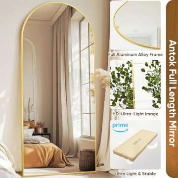 Antok Full Length Mirror, 68"x26" Arched Floor Mirror, Glassless Mirror Full Length with Stand, Floor Mirror Freestanding, Wall Mounted Mirror for Living Room, Gold