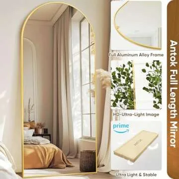 Antok Full Length Mirror, 68"x26" Arched Floor Mirror, Glassless Mirror Full Length with Stand, Floor Mirror Freestanding, Wall Mounted Mirror for Living Room, Gold