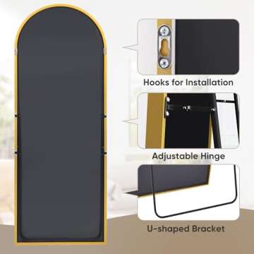 Antok Full Length Mirror, 68"x26" Arched Floor Mirror, Glassless Mirror Full Length with Stand, Floor Mirror Freestanding, Wall Mounted Mirror for Living Room, Gold