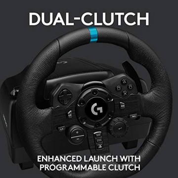 Logitech G923 Racing Wheel and Pedals for PS 5, PS4 and PC featuring TRUEFORCE up to 1000 Hz Force Feedback, Responsive Pedal, Dual Clutch Launch Control, and Genuine Leather Wheel Cover (Renewed)