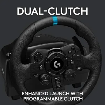 Logitech G923 Racing Wheel and Pedals for PS 5, PS4 and PC featuring TRUEFORCE up to 1000 Hz Force Feedback, Responsive Pedal, Dual Clutch Launch Control, and Genuine Leather Wheel Cover (Renewed)