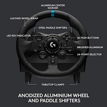 Logitech G923 Racing Wheel and Pedals for PS 5, PS4 and PC featuring TRUEFORCE up to 1000 Hz Force Feedback, Responsive Pedal, Dual Clutch Launch Control, and Genuine Leather Wheel Cover (Renewed)
