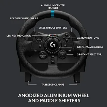 Logitech G923 Racing Wheel and Pedals for PS 5, PS4 and PC featuring TRUEFORCE up to 1000 Hz Force Feedback, Responsive Pedal, Dual Clutch Launch Control, and Genuine Leather Wheel Cover (Renewed)