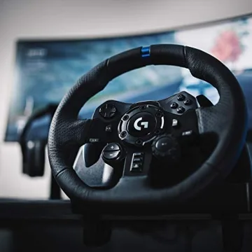 Logitech G923 Racing Wheel and Pedals for PS 5, PS4 and PC featuring TRUEFORCE up to 1000 Hz Force Feedback, Responsive Pedal, Dual Clutch Launch Control, and Genuine Leather Wheel Cover (Renewed)