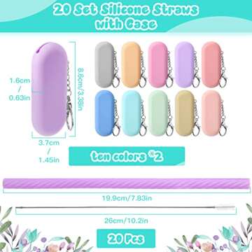 Irenare Silicone Straws with Cases - 20 Sets Reusable Portable Travel Straw Set