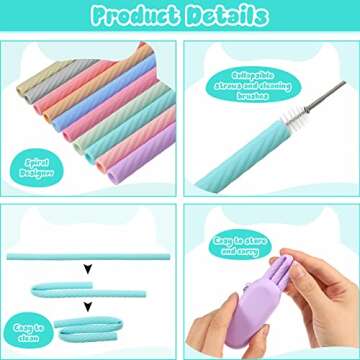 Irenare Silicone Straws - Portable, Reusable & Colorful Set
